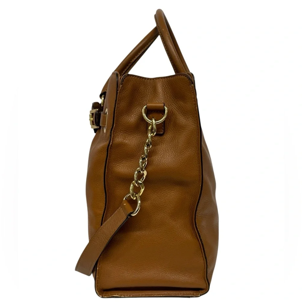 Michael Kors Hamilton Camel Brown Leather Satchel Tote Shoulder Bag 14 x 13 x 6 - Picture 5 of 16